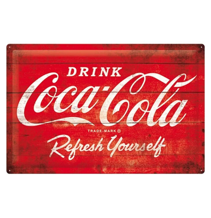 Levně Plechová cedule Coca-Cola - Logo Red Refresh Yourself, 60 x 40 cm