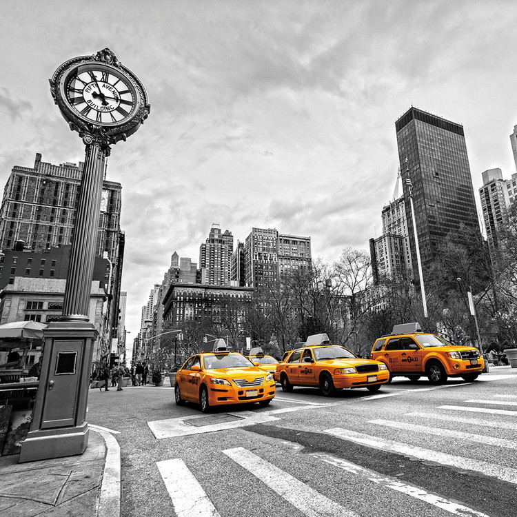 Glasbilder Yellow Taxi - b&w