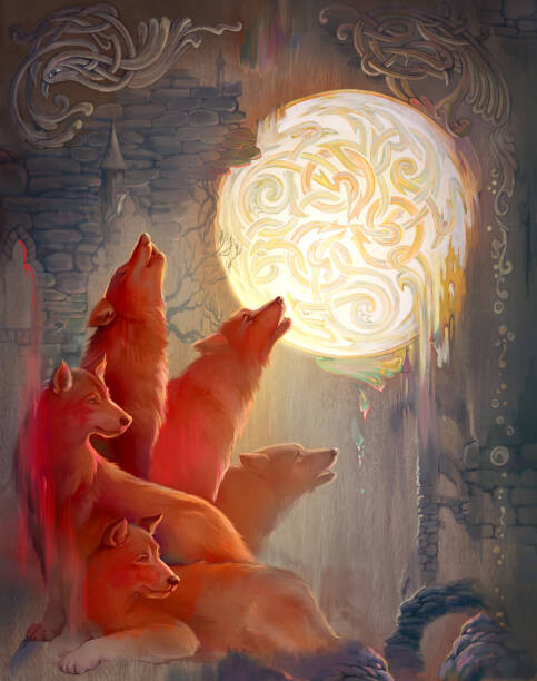 Levně Plakát, Obraz - Red wolves. Oil painting on wood., Natalja Cernecka, 30 × 40 cm