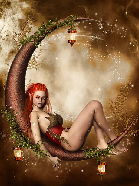 Levně Plakát, Obraz - Fairy on a crescent moon, FairytaleDesign, 30 × 40 cm