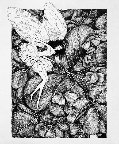 Levně Plakát, Obraz - Fairy on Clover Leaf Original Artwork, JudiParkinson, 33.1 × 40 cm
