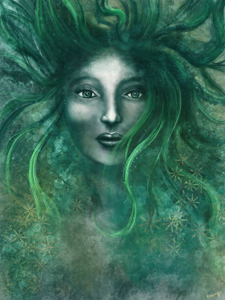 Levně Plakát, Obraz - Magical woman with green hair - Digital Painting, unikatdesign, 30 × 40 cm