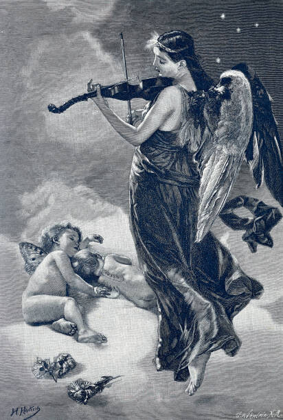 Levně Plakát, Obraz - Angel woman with wings plays the, clu, 26.7 × 40 cm