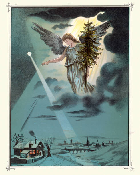 Levně Plakát, Obraz - Christmas night, Angel carrying a Christmas, duncan1890, 30 × 40 cm