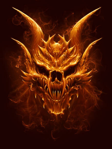 Ilustrace Demon fire skull digital painting, Refluo, 30 × 40 cm