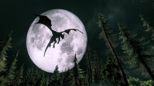 Levně Plakát, Obraz - Dragon flying in the night, cokada, 40 × 22.2 cm
