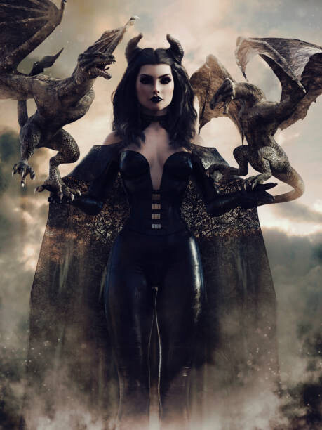 Levně Plakát, Obraz - Fantasy sorceress with dragons, FairytaleDesign, 30 × 40 cm