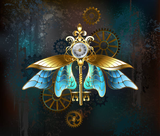 Levně Plakát, Obraz - Steampunk key with blue wings, Blackmoon9, 40 × 34.1 cm