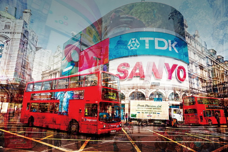 Glasbilder London - Picadilly Circus Collage