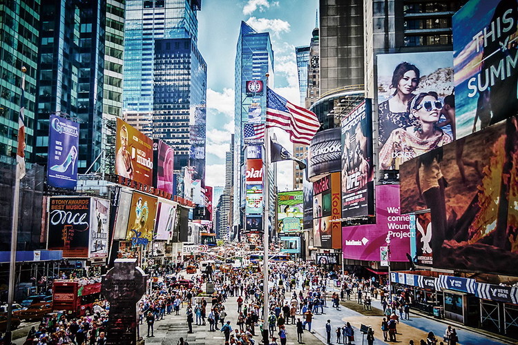 Glasbilder New York - Colored Times Square