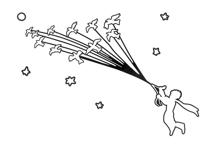 Levně Dřevěná dekorace na zeď Dřevěná dekorace na zeď The Little Prince - Flying Prince
