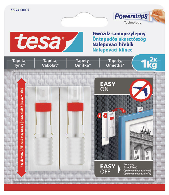 Verstellbare selbstklebende Haken TESA Powerstrips 1kg (2 Stück)