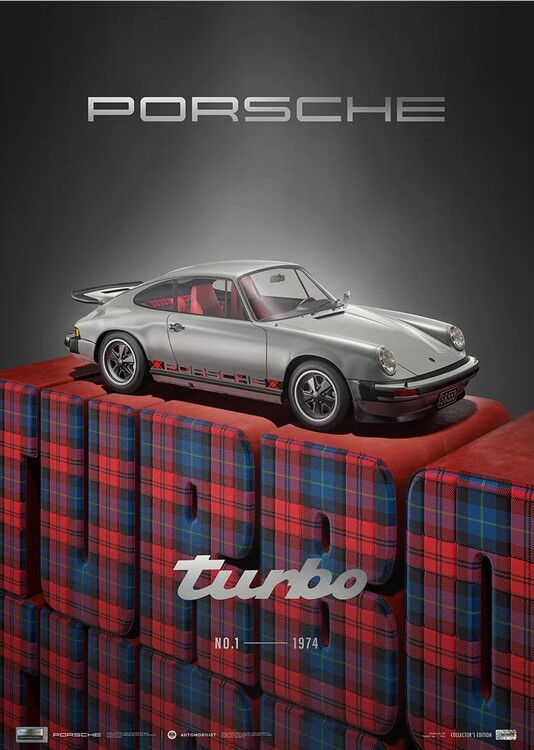 Levně Umělecký tisk Porsche 911 Turbo No. 1 - 1974 - Porsche History Series - Collector's Edition, 50 × 70 cm