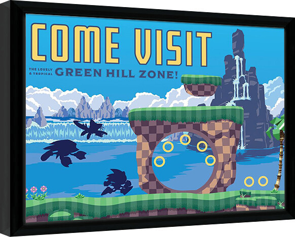 Ingelijste poster Sonic the Hedgehog - Come Visit Green Hill Zone