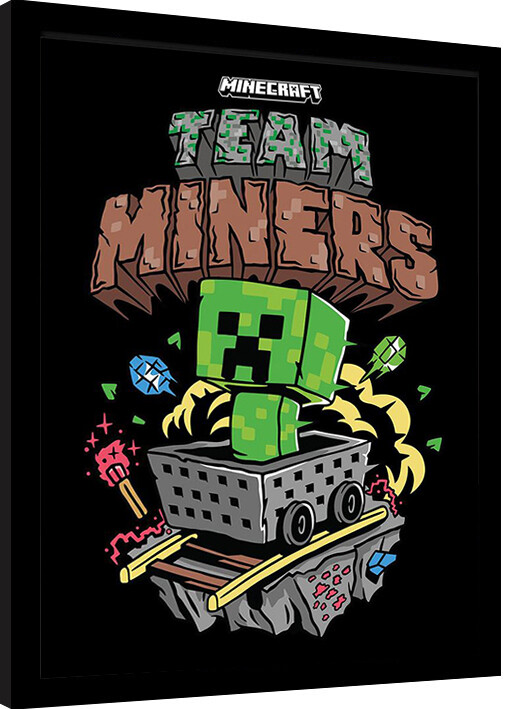 Ingelijste poster Minecraft - Team Miners