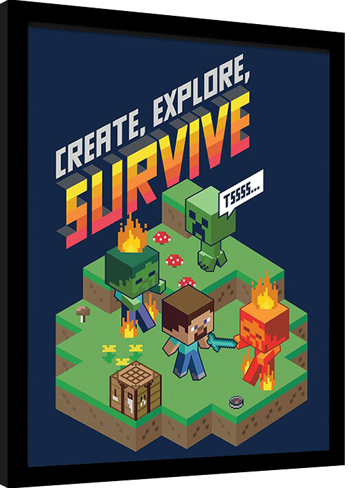 Rámovaný plakát Minecraft - Create, Explore, Survive