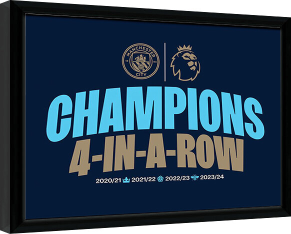 Indrammet plakat Manchester City - 4 In A Row