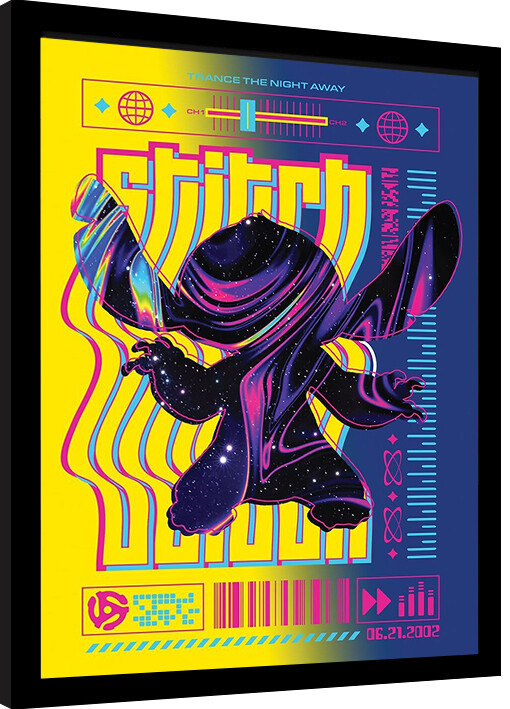 Inramad poster Stitch - Techno