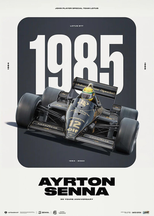 Levně Umělecký tisk Ayrton Senna Classic Team Lotus 97T - 30 YEARS OF LEGACY - Limited Edition Poster, Automobilist, 50 × 70 cm