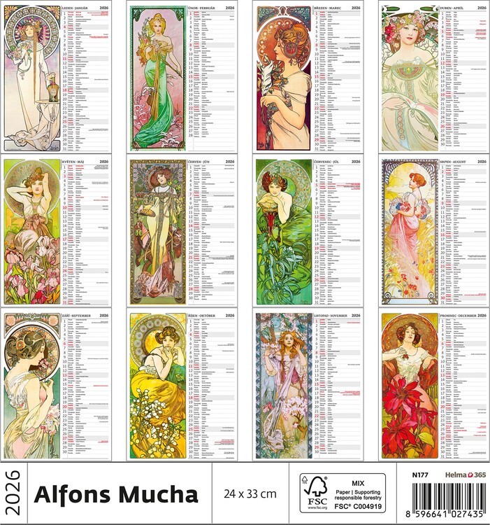 Affiches Mucha - Calendrier 1900 Sur Les âges - 4 Posters A3 Plastifiés - Neuf