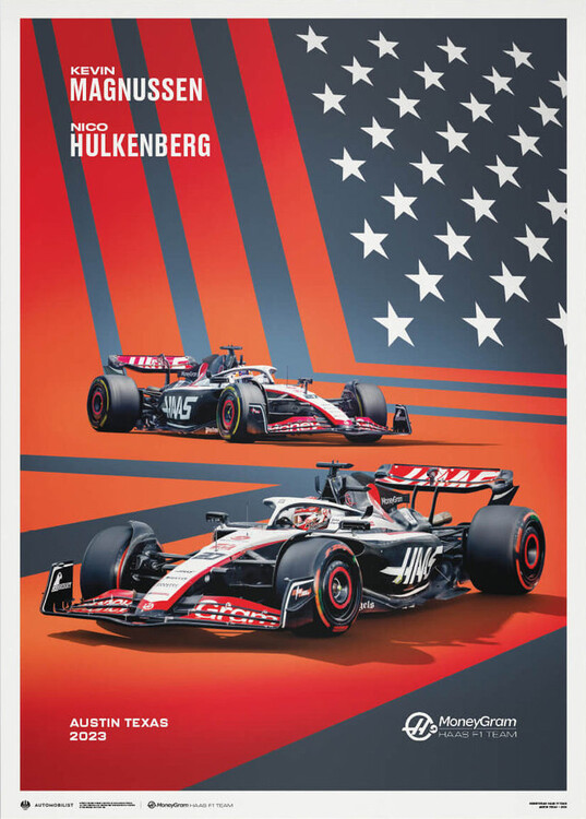 Levně Umělecký tisk Moneygram Haas F1 Team - United States Grand Prix - 2023, Automobilist, 50 × 70 cm