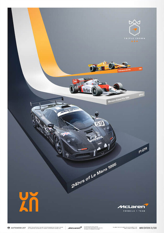 Levně Umělecký tisk Mclaren Racing - the Triple Crown - 60th Anniversary, Automobilist, 21 × 30 cm