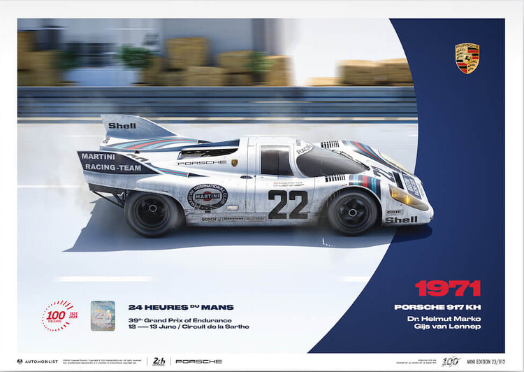 Levně Umělecký tisk Porsche 917 Kh - 24H Le Mans - 100th Anniversary - 1971, Automobilist, 30 × 21 cm