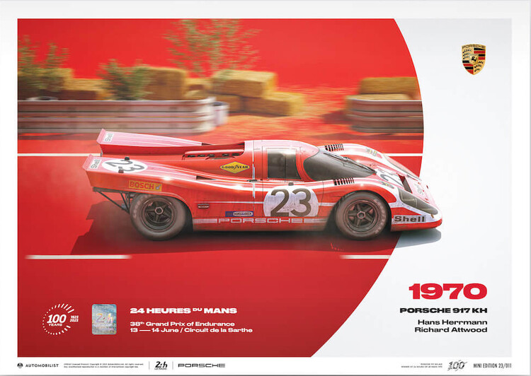 Levně Umělecký tisk Porsche 917 Kh - 24H Le Mans - 100th Anniversary - 1970, Automobilist, 30 × 21 cm