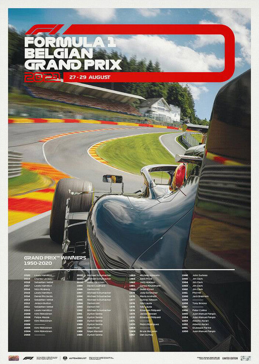 Levně Umělecký tisk Formula 1 Rolex Belgian Grand Prix 2021 - Limited Edition, Automobilist, 50 × 70 cm