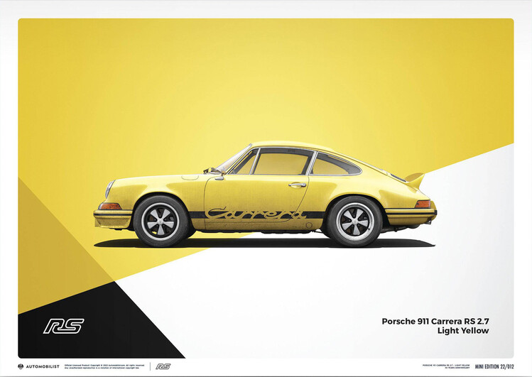 Levně Umělecký tisk Porsche 911 RS - 1973 - Yellow, Automobilist, 30 × 21 cm