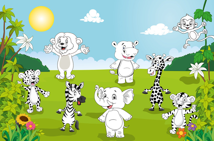Behang Happy Animals - COLOR IT YOURSELF