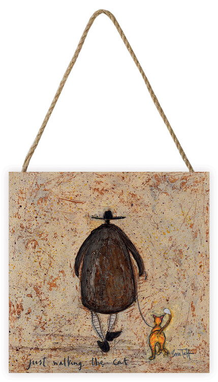 Levně Dřevěný obraz Sam Toft - Just Walking The Cat, 20 × 20 cm