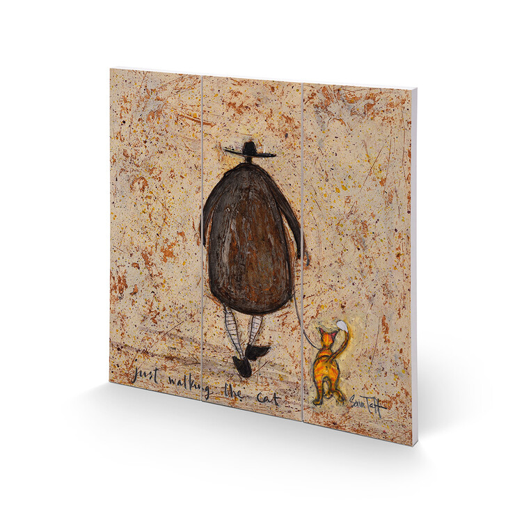 Levně Dřevěný obraz Sam Toft - Just Walking The Cat, 30 × 30 cm