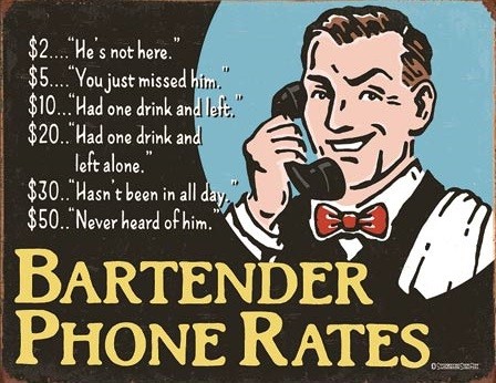 Metallschild Bartender's Phone Rates