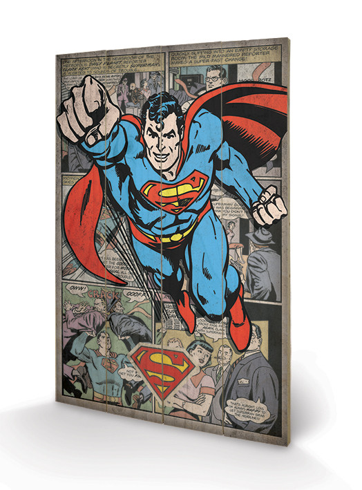 Poster su legno Superman - Comic Montage