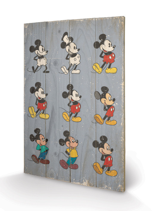 Levně Dřevěný obraz Myšák Mickey (Mickey Mouse) - Evolution, 40 × 59 cm