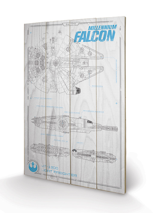 Poster su legno Star Wars, Episodio VII - Millennium Falcon Plans