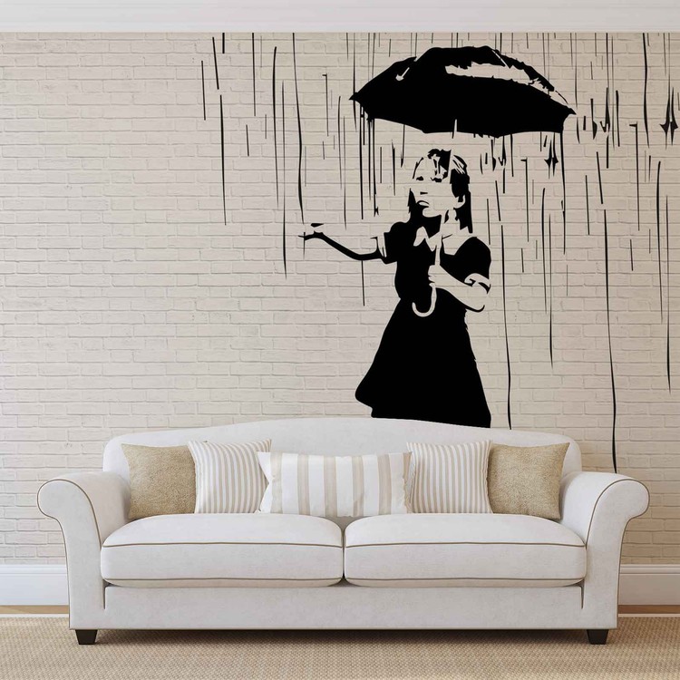 Behang Banksy Graffiti Brick Wall
