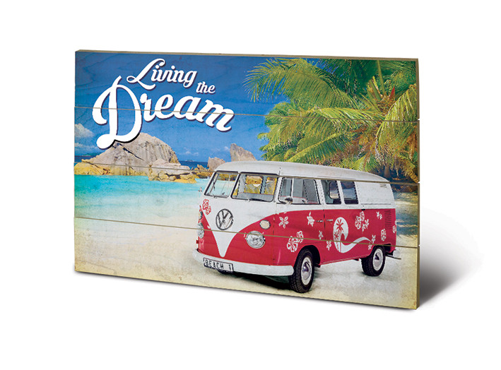 Bild auf Holz VW - Living the Dream