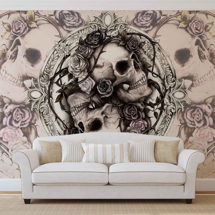 Carta da parati Teschio Old School Rose