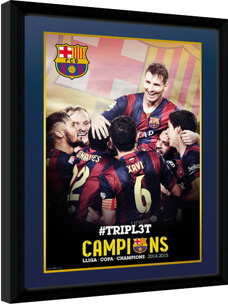 Rámovaný plakát Barcelona - Triple Champions 15