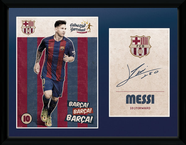 Rámovaný plakát Barcelona - Messi Vintage 16/17