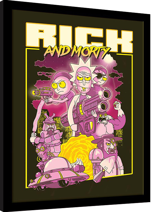 Zarámovaný plakát Rick and Morty – 80s Action Movie