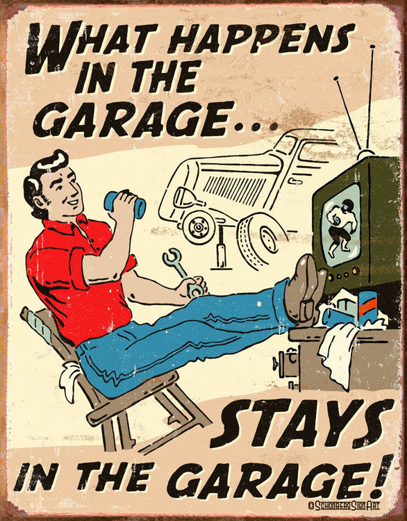 Metallschild HAPPENS IN GARAGE