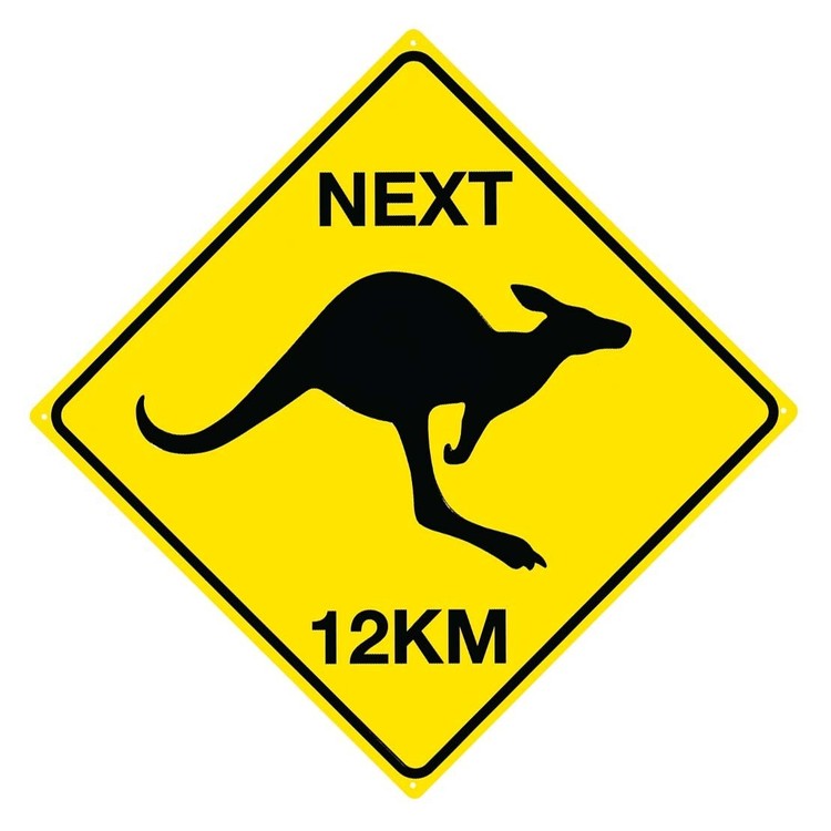 Metallschild Roo - Next 12 km