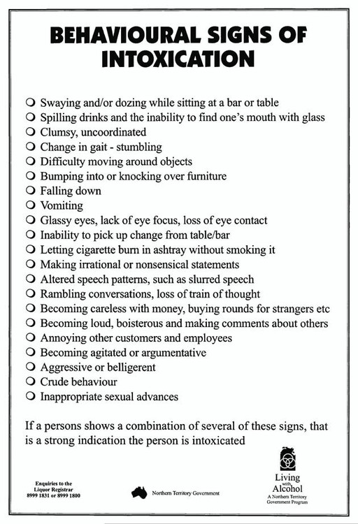 Metallschild SIGNS OF INTOXICATION