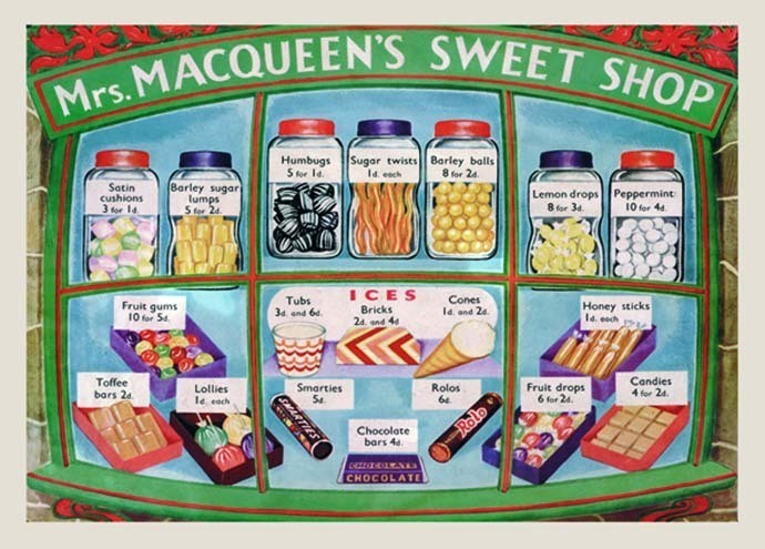 Metallschild Mrs. MACQUEEN'S SWEET SHOP