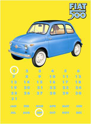 Metallschild Fiat 500 Calendar