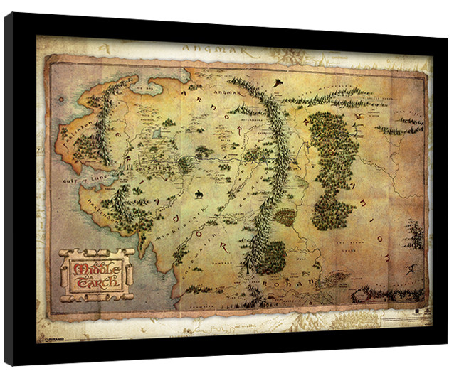 Innrammet plakat De Hobbit - Kaart Van Midden-Aarde