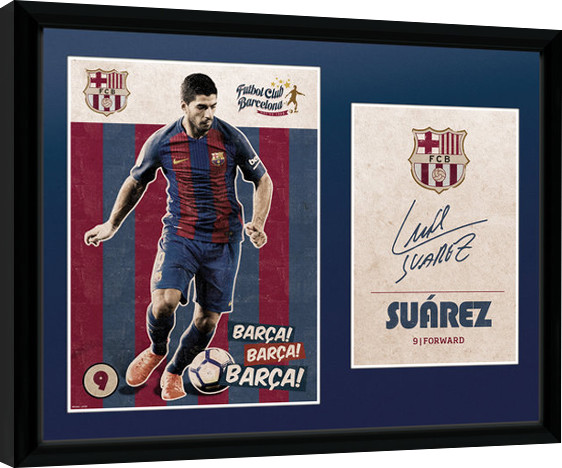 Rámovaný plakát Barcelona - Suarez Vintage 16/17
